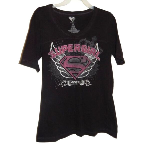 DC Comics Tops - DC COMICS junior's medium 7-9 super girl 4 ever 100% cotton black vintage shirt
